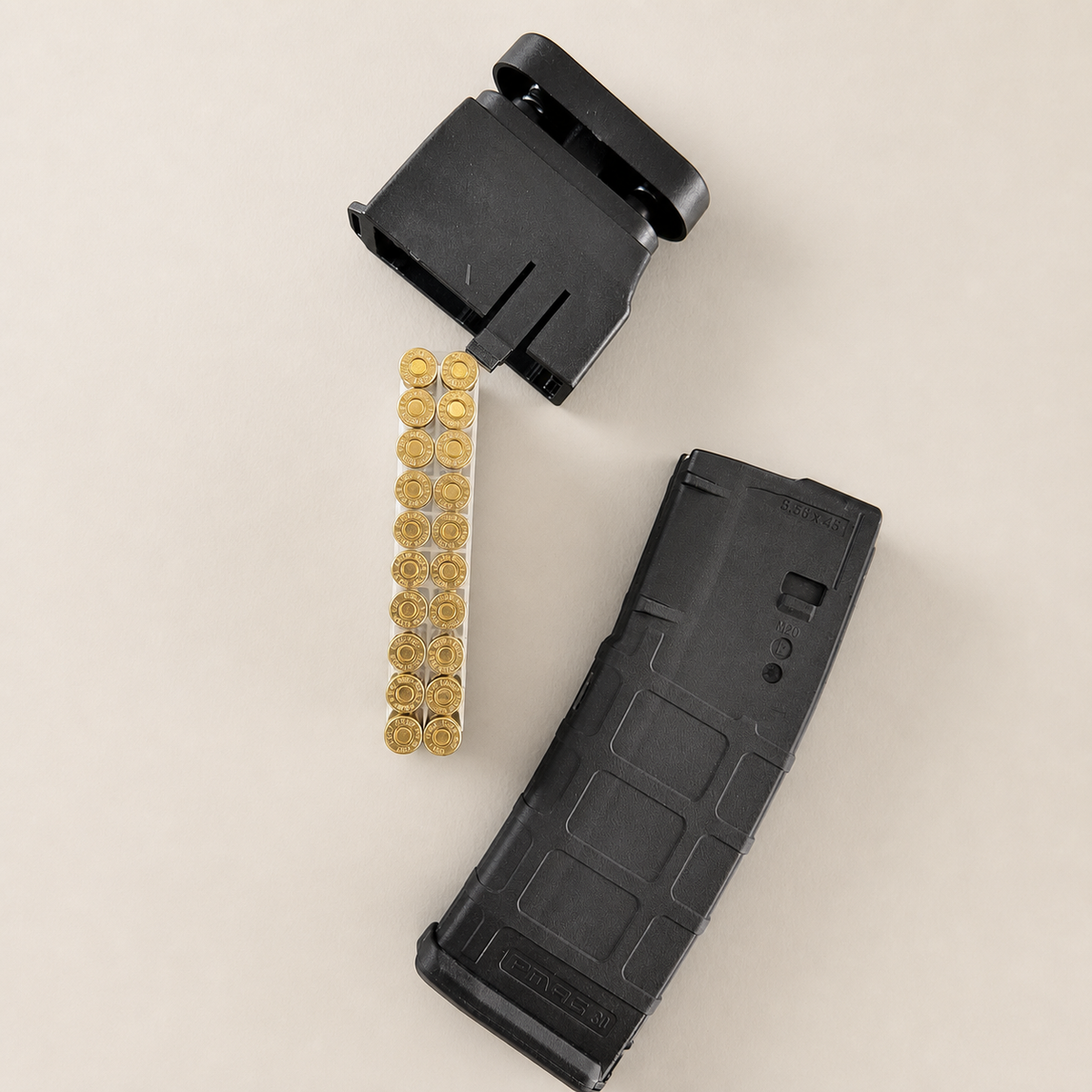RETACKIT AR15/M4 Magazine Loader & Unloader — with magazine and cartridge strip