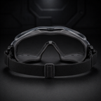 Rear view of RETACKIT Tactical Assault Goggles Pro, showing interior frame, nose support, strap attachment, and cushioning. Dark minimalist background, high-end tactical eyewear for airsoft, CS, and outdoor training.