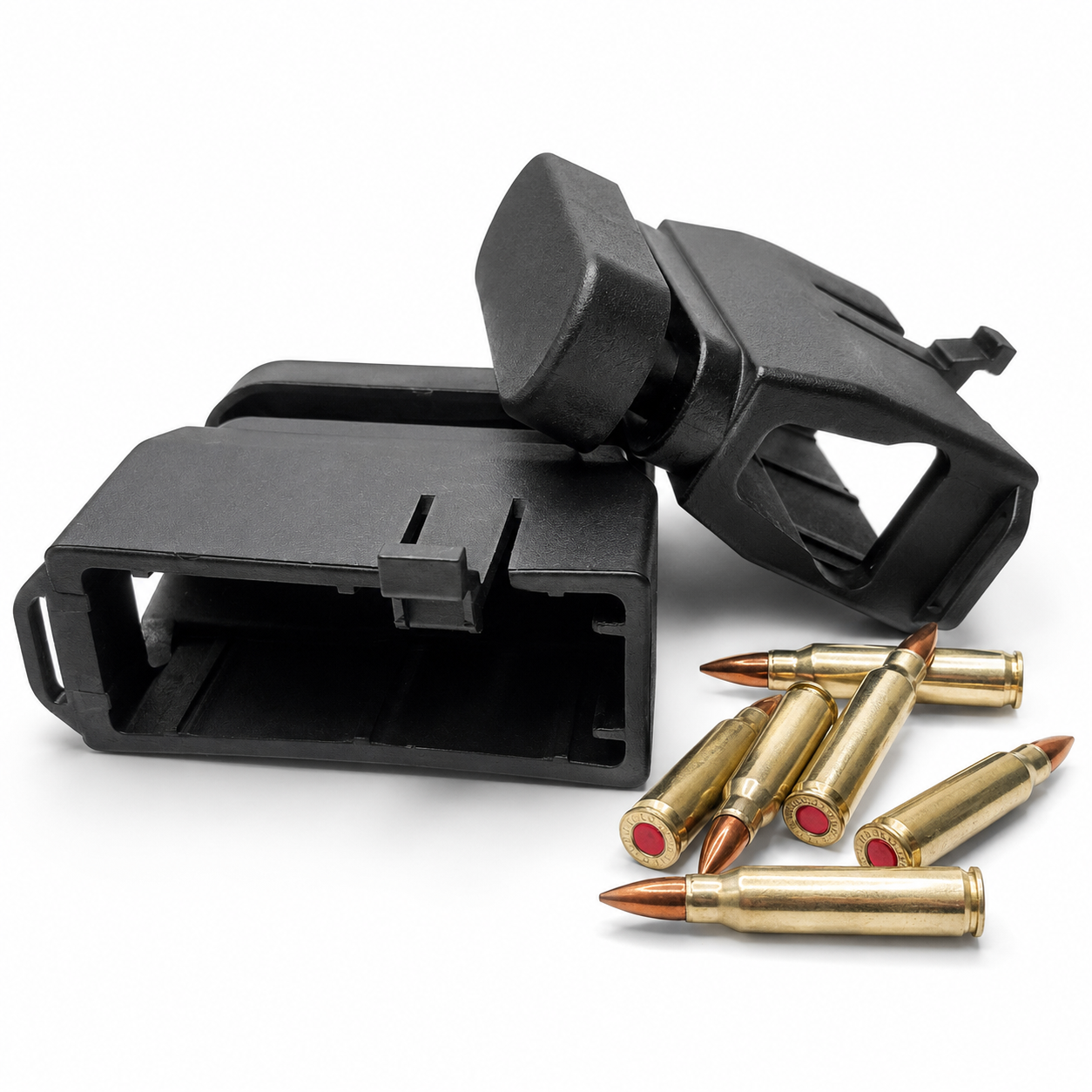 Detailed view of RETACKIT AR15/M4 magazine loader and unloader showing ergonomic press handle and textured black polymer finish