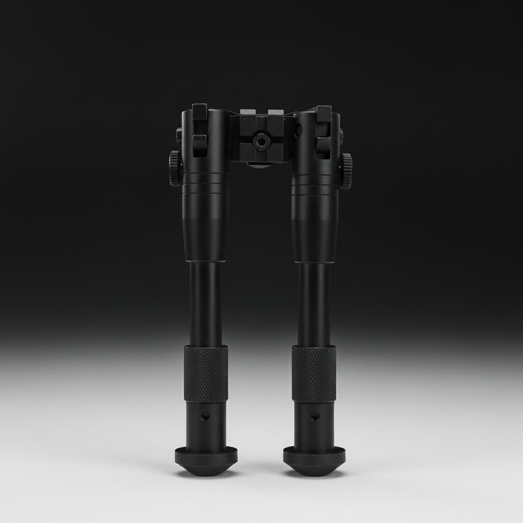 RETACKIT 3 Inch Compact Tactical Rifle Bipod Front View - Folded Position - Black Anodized Aluminum - Picatinny Mount