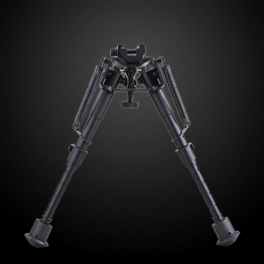 RETACKIT 6-9 Inch Rifle Bipod Front View Extended Position - Aircraft Grade Aluminum 7075 - Rubber Feet Anti-Slip - Military Grade Equipment