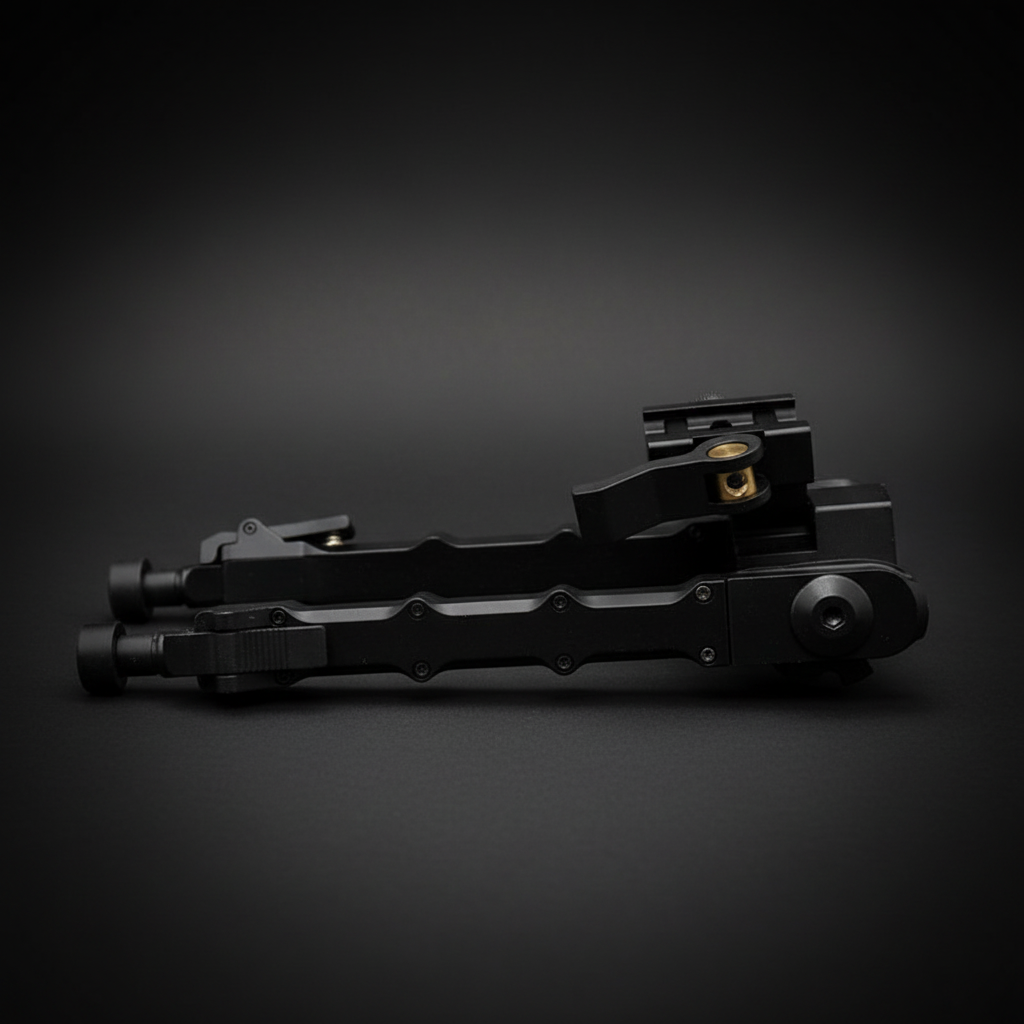 RETACKIT Bipod Black Folded Side View - Quick Detach Mechanism - Ratcheted Leg Extension - Wide Stance Design