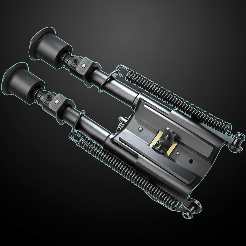 RETACKIT Adjustable Rifle Bipod Folded Position Top View - Picatinny Mount System - 5 Position Spring Loaded Legs - Tactical Shooting Accessory
