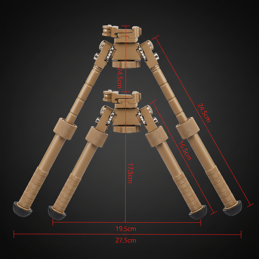 Tan Tactical Bipod with Dimensions