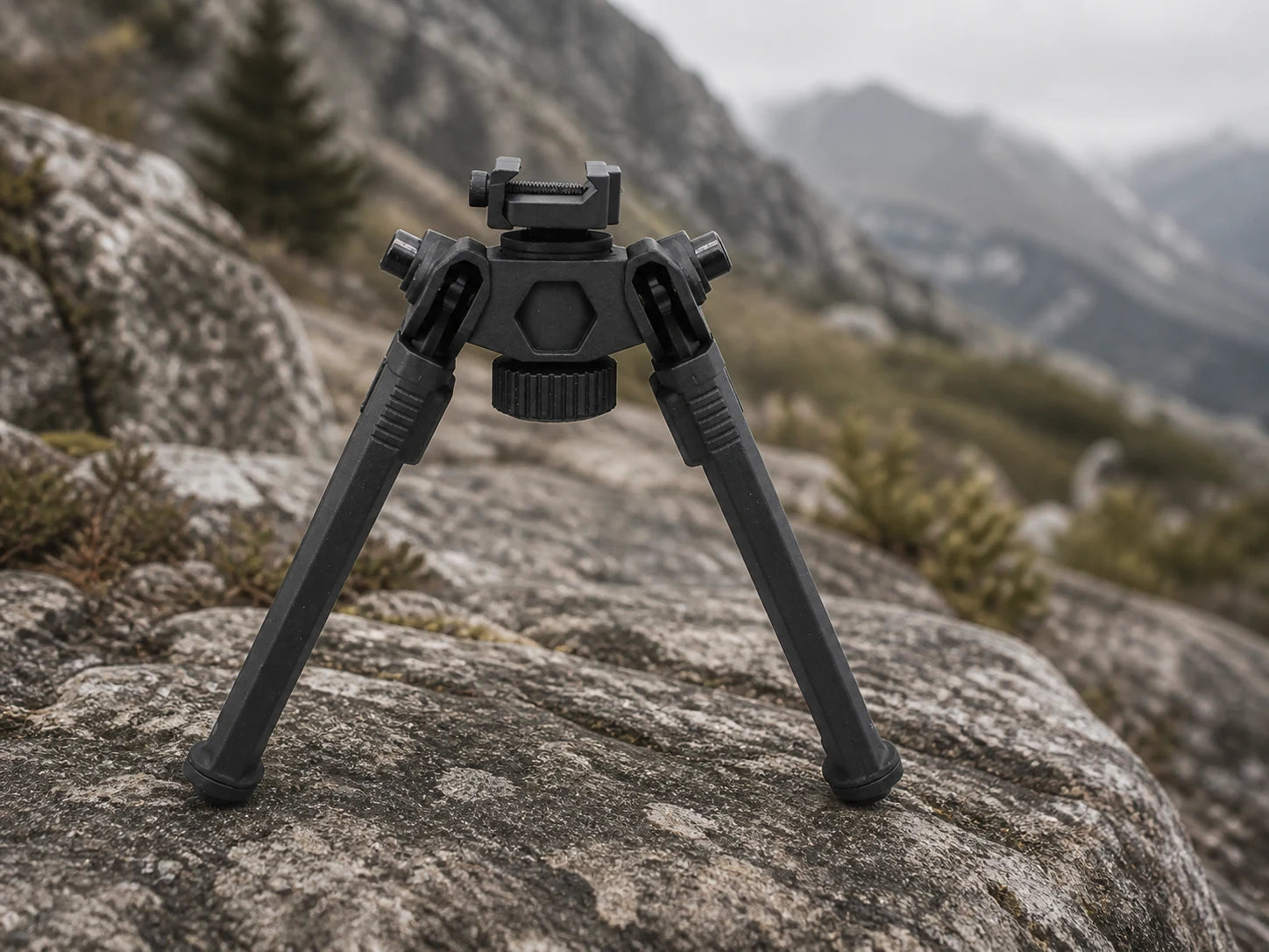 RETACKIT Premium Stability Bipod deployed on an alpine rock surface